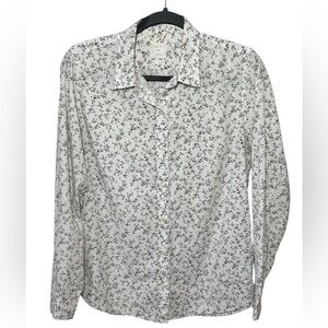 Gap Fitted Boyfriend Floral Button Down Shirt Cream Black Pink Green Blue M